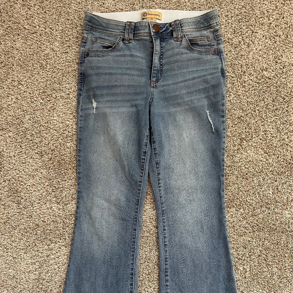 Democracy "Ab"solution High Rise Finished Fray Hem Itty Bitty Boot Jeans Size 10